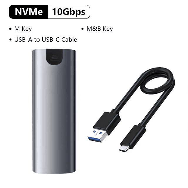 Boîtier externe SSD M.2 (M6) Double Protocole NVMe/NGFF SATA, USB‑Type C 10 Gb/s, sans outil, dissipateur métal