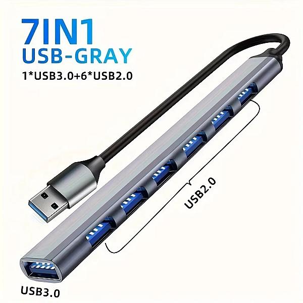 Hub USB-A 7-en-1 Aluminium - 1x USB 3.0 + 6x USB 2.0